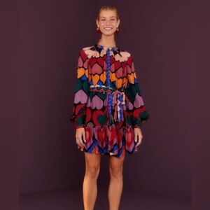 NWT Farm Rio Full of Hearts Long Sleeve Mini Dress